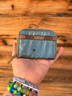 LESPORTSAC | Small Zip Wallet in Teal with Brown Trim
